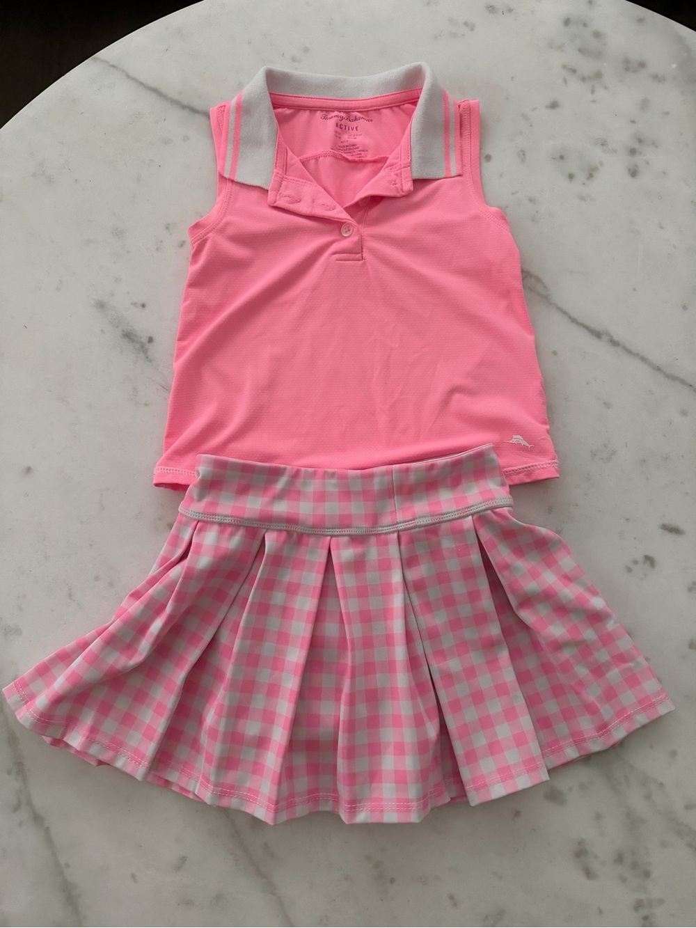 Tommy Bahama Girls Pink Sleeveless Polo & Gingham Skort Set 3T
